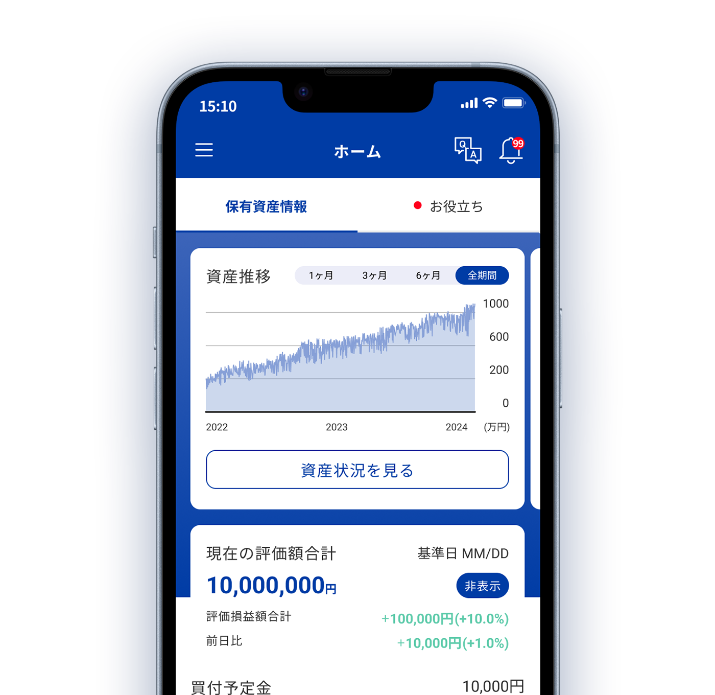資産状況が分かりやすく、いつでも確認できる